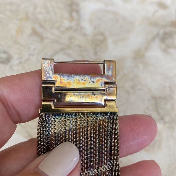 Anne Klein Wide Mesh Band Gold Tone Diamond Stainless Steel Watch - Picture 11 of 11